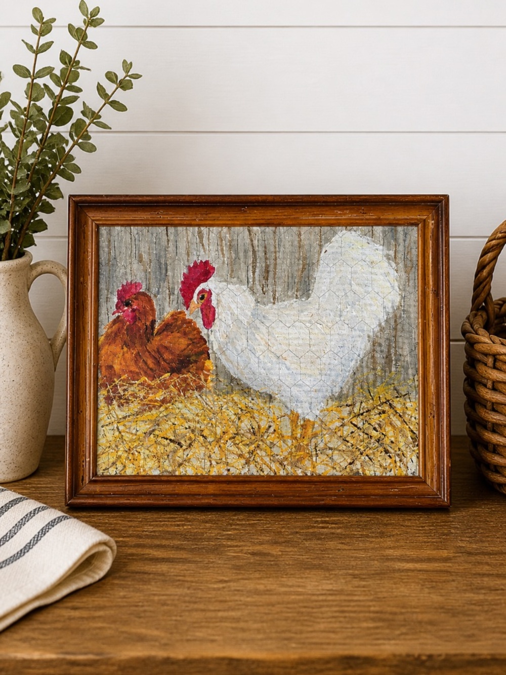 Vintage Farmhouse Chicken Canvas Wall Art – Rustic Country Kitchen Decor 8x10
